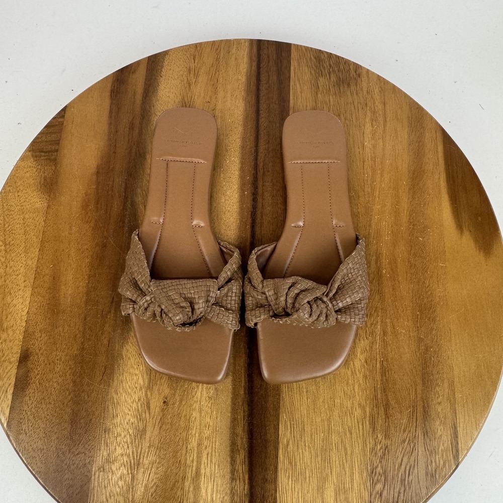 New Womens Marc Fisher Marlon Brown Leather Woven Knot Slip On Slides Size 5.5 M